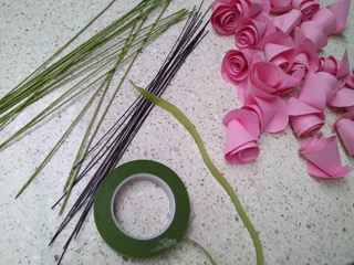 paper flower craft tools including wires, paper and tape