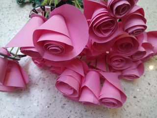 close up of pink paper flowers
