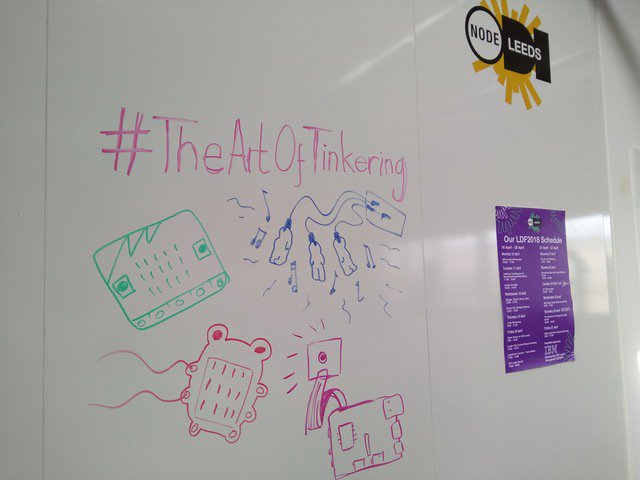 art of tinkering text and technology devices displayed on a whiteboard