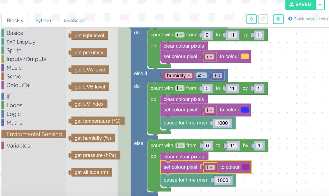 block code to collect environmental data